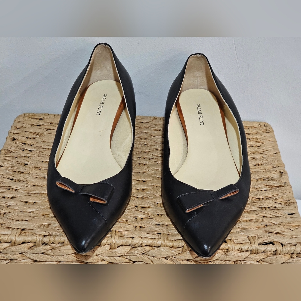 Sarah Flint Natalie Flats w Bow in Black Vachetta Size 10 (41) Made in Italy